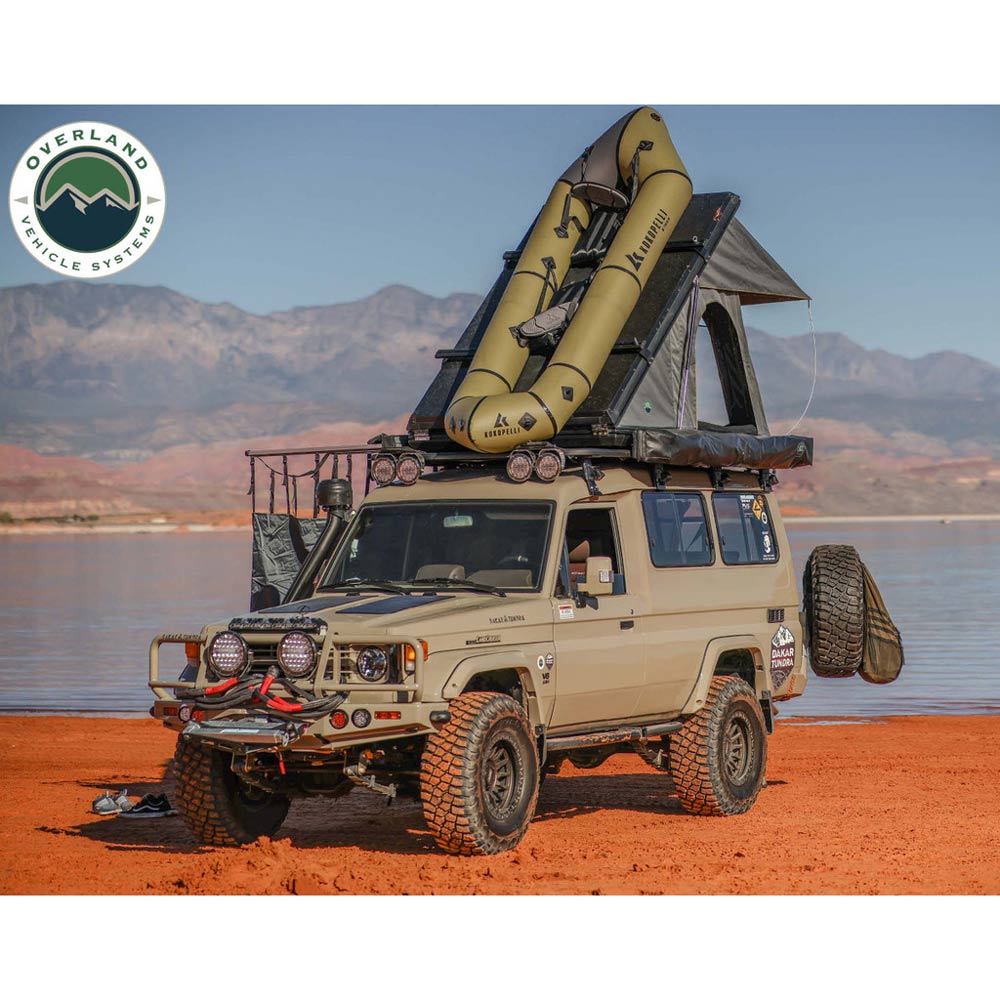 Overland Vehicle Systems - HD Mamba Clam Shell Aluminum Hard Shell Roof Top Tent, Grey Body & Green Trim