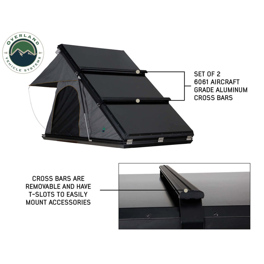 Overland Vehicle Systems - HD Mamba Clam Shell Aluminum Hard Shell Roof Top Tent, Grey Body & Green Trim
