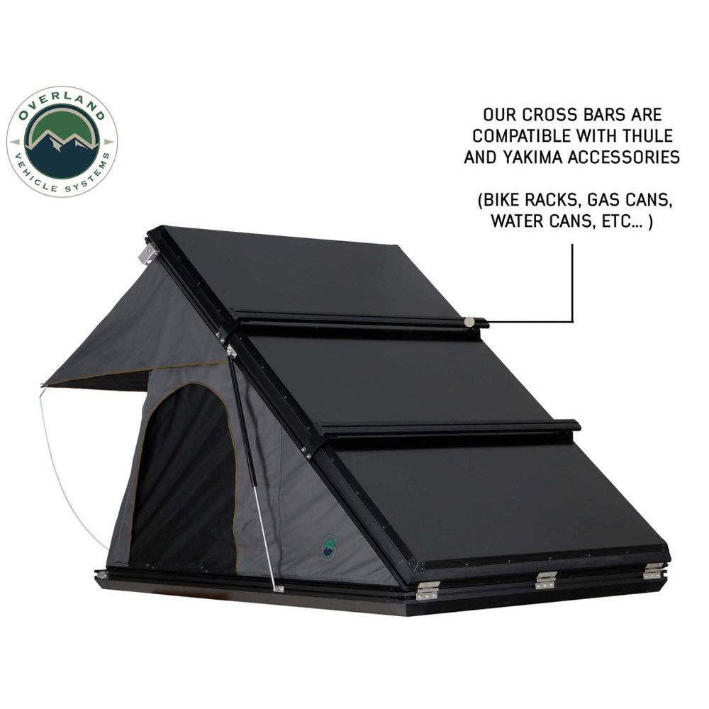 Overland Vehicle Systems - HD Mamba Clam Shell Aluminum Hard Shell Roof Top Tent, Grey Body & Green Trim