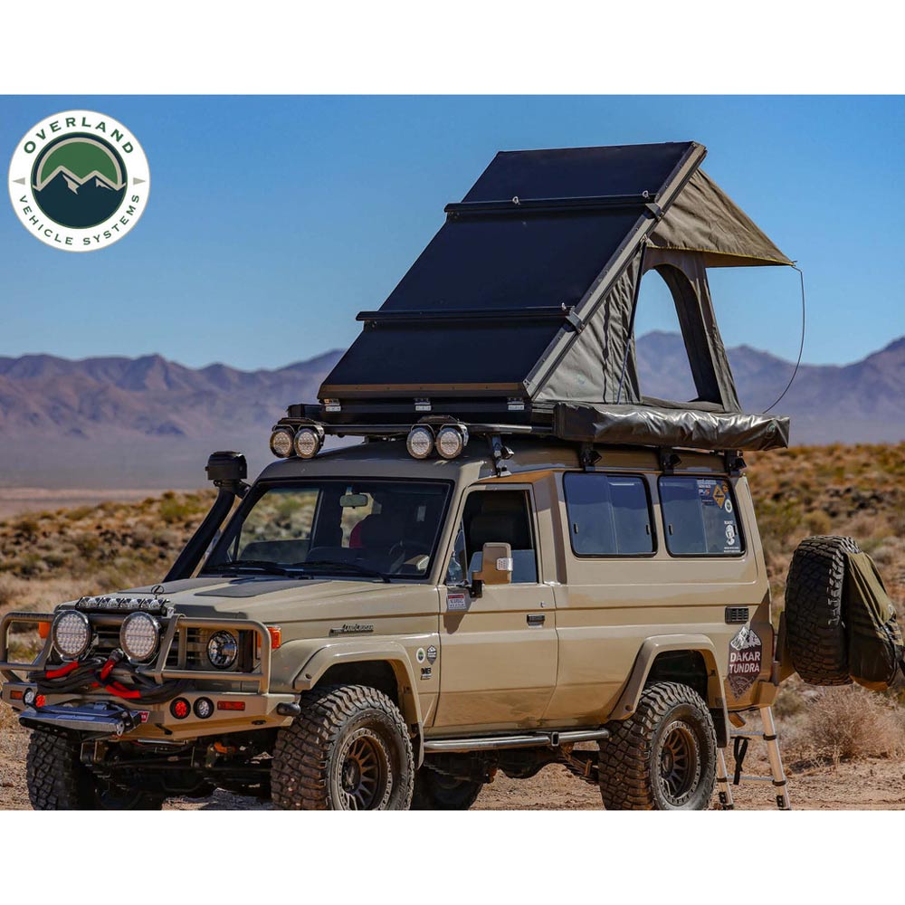 Overland Vehicle Systems - HD Mamba Clam Shell Aluminum Hard Shell Roof Top Tent, Grey Body & Green Trim