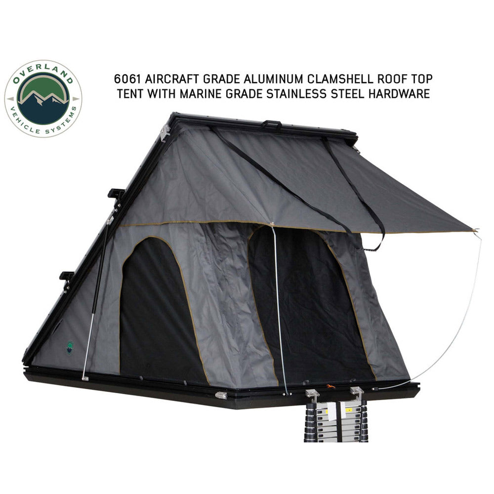 Overland Vehicle Systems - HD Mamba Clam Shell Aluminum Hard Shell Roof Top Tent, Grey Body & Green Trim