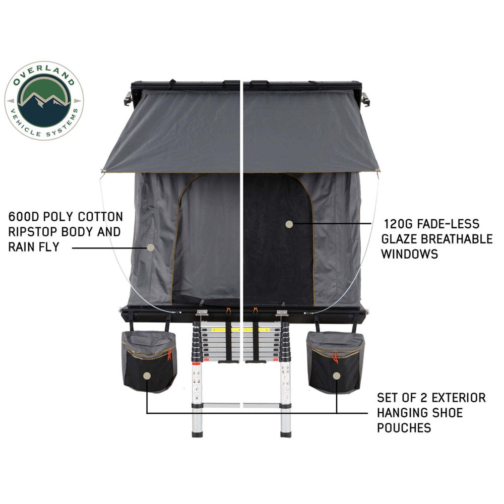 Overland Vehicle Systems - HD Mamba Clam Shell Aluminum Hard Shell Roof Top Tent, Grey Body & Green Trim