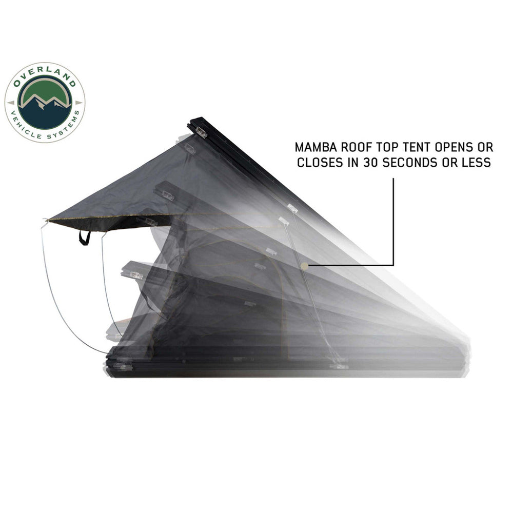 Overland Vehicle Systems - HD Mamba Clam Shell Aluminum Hard Shell Roof Top Tent, Grey Body & Green Trim
