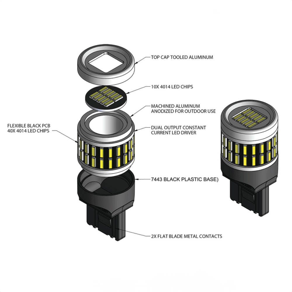 VLEDS - 50 Series High Visibility Amber LED Turn Signal Bulbs 7443 7443CK 7440 + Resistors