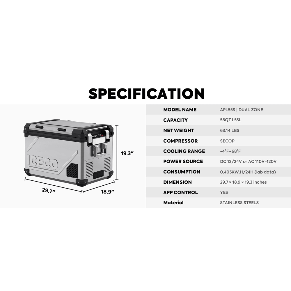 ICECO - APL55 Dual Zone Freezer + Magnetic Power Bank