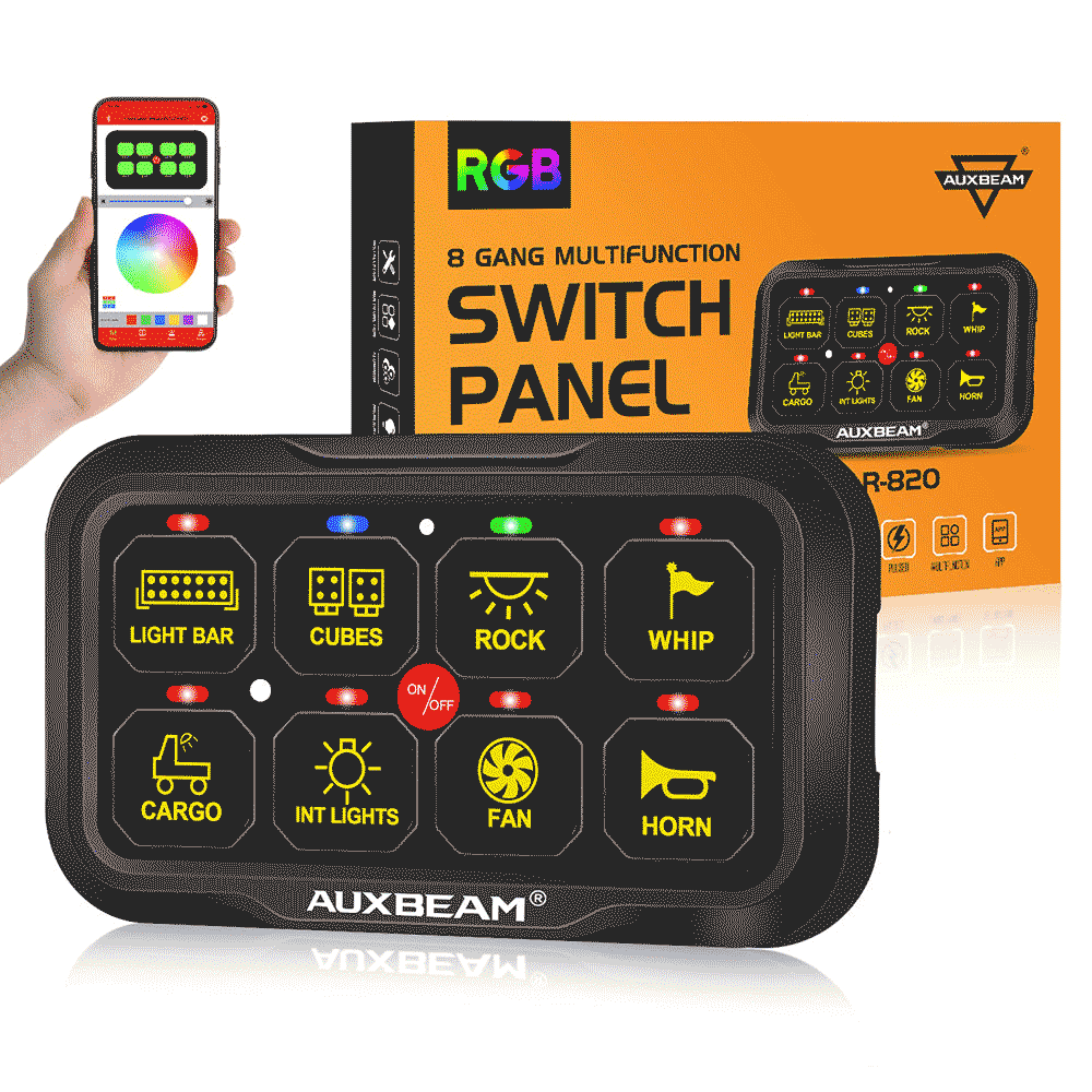 Auxbeam - AR-820 RGB Switch Panel with App, Toggle/Momentary/Pulsed Mode Supported (Two-Sided Outlet)