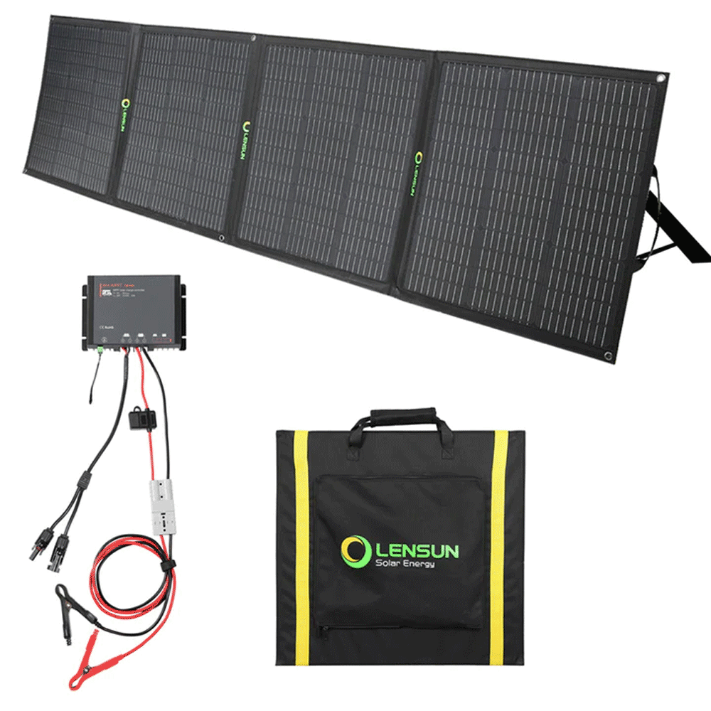 Lensun Solar - 200W 12V Foldable Solar Panel Kit with Waterproof MPPT Solar Controller
