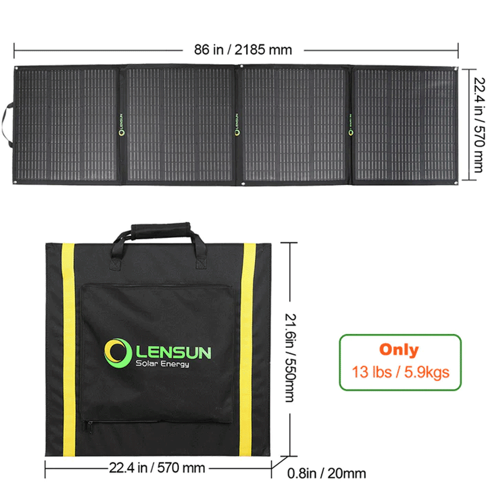 Lensun Solar - 200W 12V Foldable Solar Panel Kit with Waterproof MPPT Solar Controller