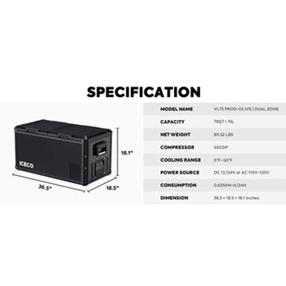 ICECO - VL75ProD 12V Heavy Duty Freezer - 75 LT