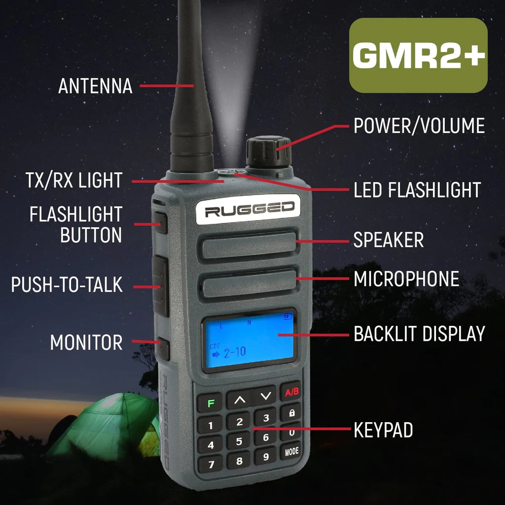 Rugged Radios - Adventure Pack - GMR2 PLUS - GMRS / FRS Two Way Handheld Radios with Accessories