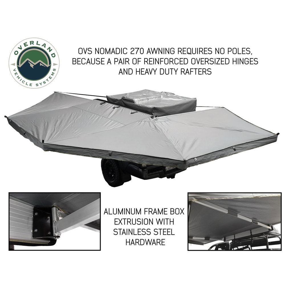 Overland Vehicle Systems - HD Nomadic 270 Degree Awning - Passenger Side - Dark Gray Awning With Black Cover