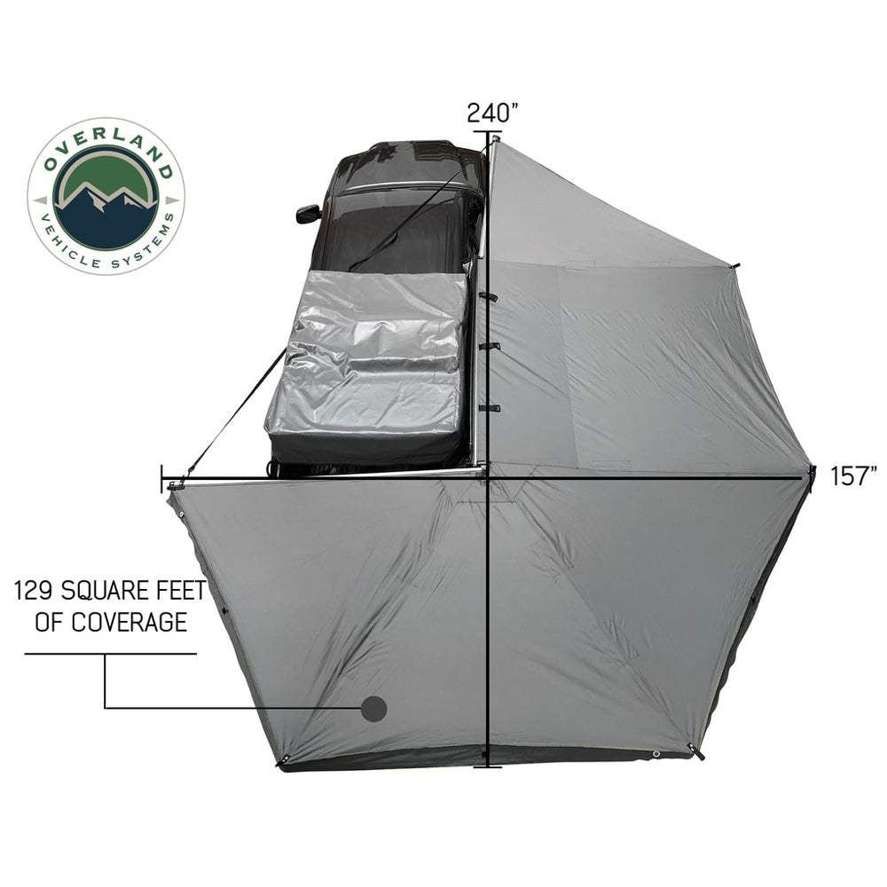 Overland Vehicle Systems - HD Nomadic 270 Degree Awning - Passenger Side - Dark Gray Awning With Black Cover