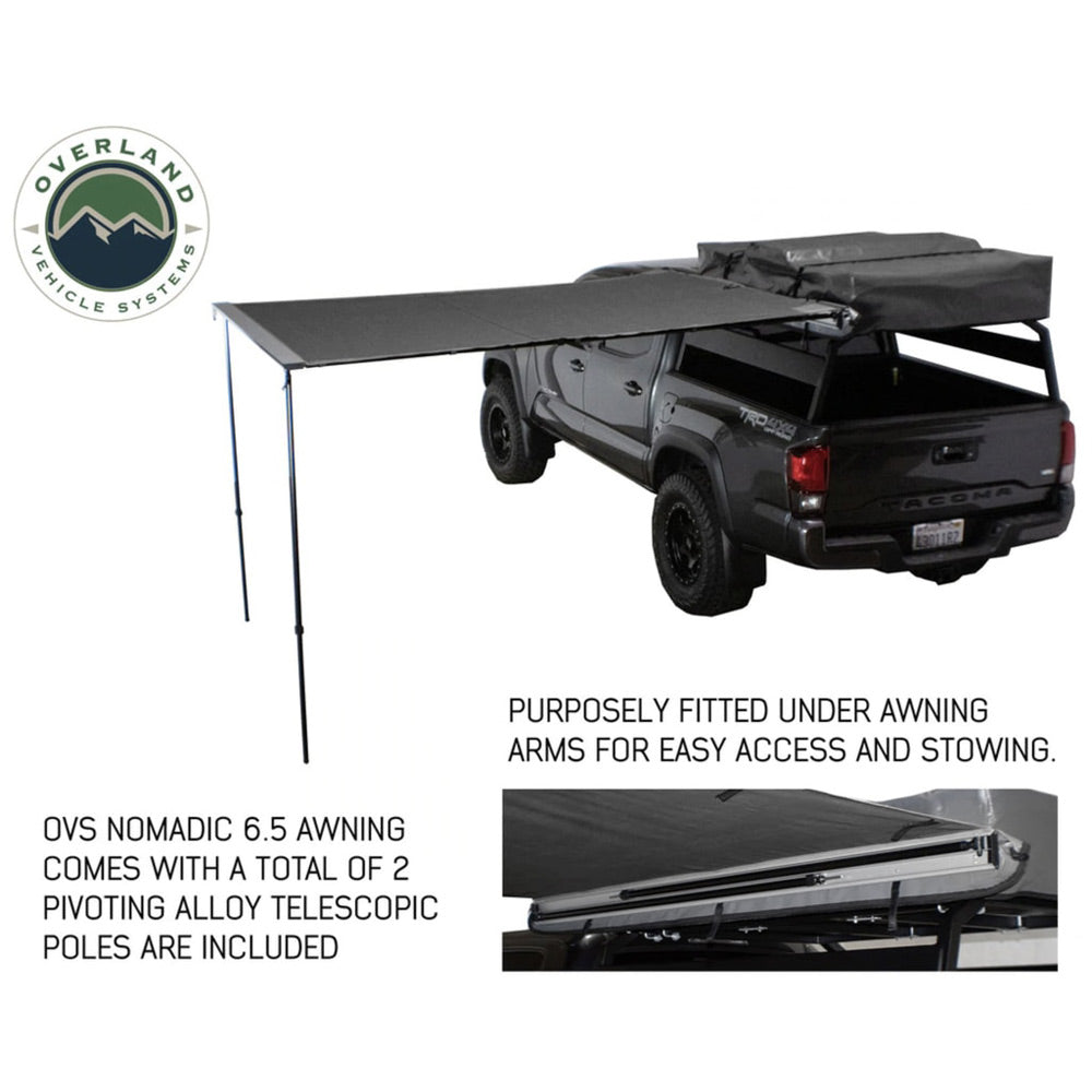 Overland Vehicle Systems - HD Nomadic 2.0 - 6.5' Awning - Grey Body, Green Trim & Black Travel Cover