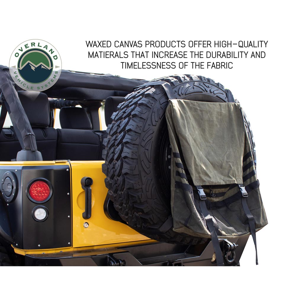 Overland Vehicle Systems - Extra Large Trash Bag Tire Mount #16 Waxed Canvas Universal