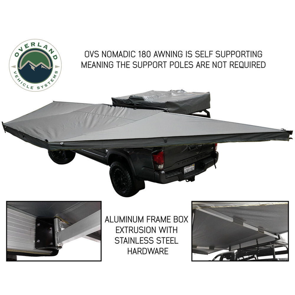 Overland Vehicle Systems - Nomadic Awning 180 - Dark Gray Cover with Black Cover Universal