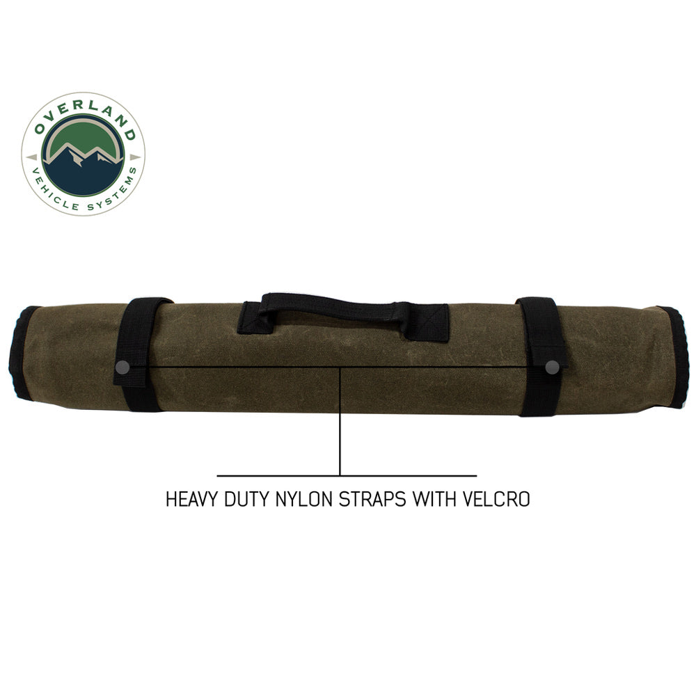 Overland Vehicle Systems Rolled Bag Socket with Handle and Straps - #16 Waxed Canvas