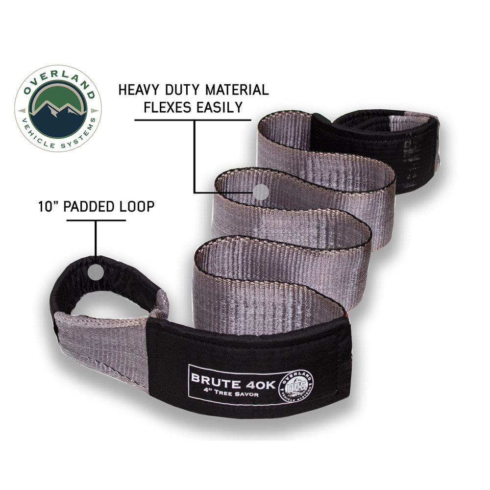 Overland Vehicle Systems - Tow Strap 4" x 20' 40,000 LB. Gray with Black Ends & Storage Bag