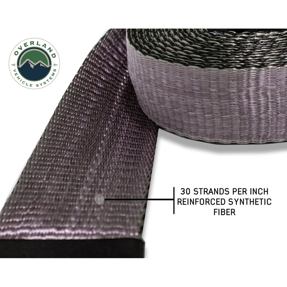 Overland Vehicle Systems - Tow Strap 4" x 20' 40,000 LB. Gray with Black Ends & Storage Bag