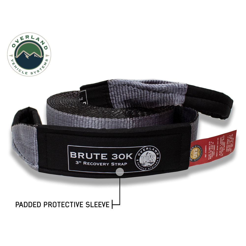 OVS - Tow Strap 3" x 30' 30,000 LB. Gray with Black Ends & Storage Bag