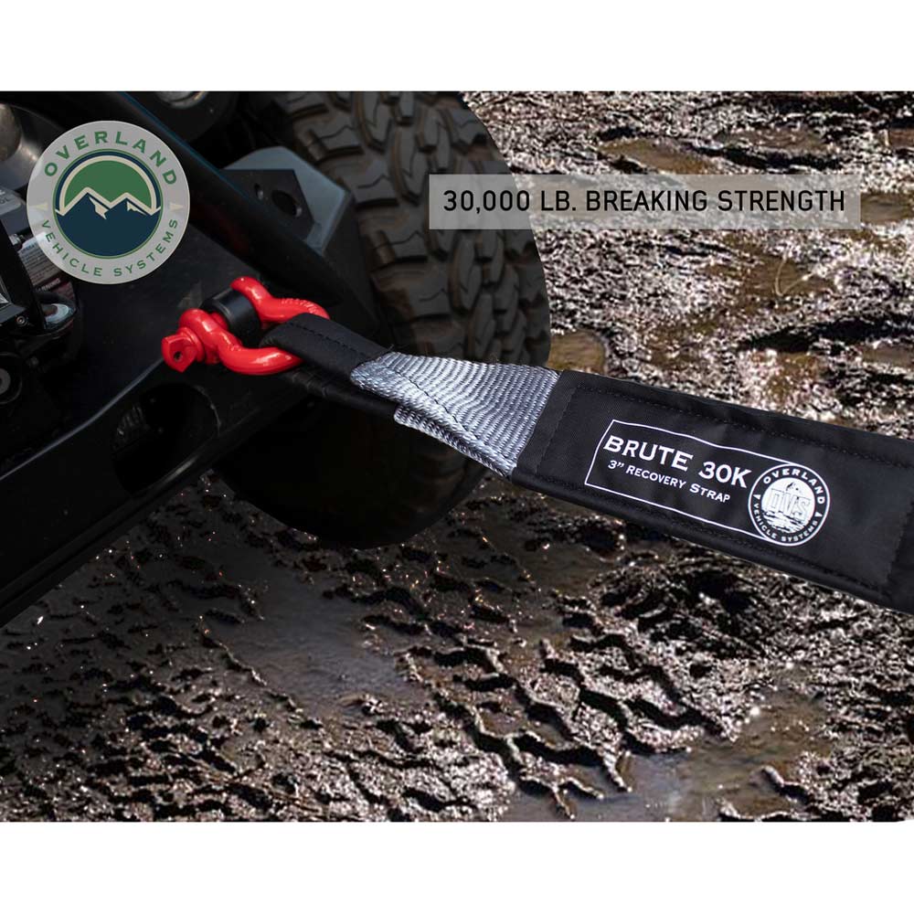 OVS - Tow Strap 3" x 30' 30,000 LB. Gray with Black Ends & Storage Bag