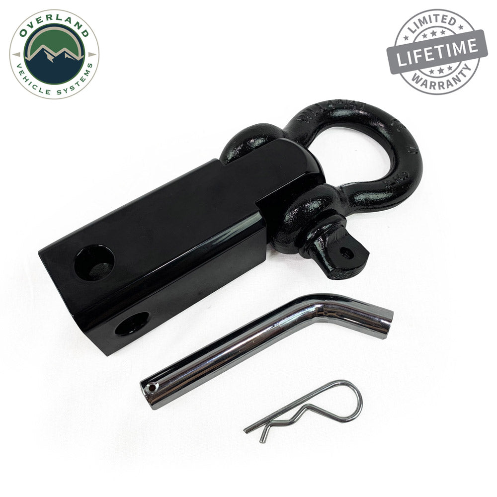 Overland Vehicle Systems - Receiver Mount Recovery Shackle 3/4" 4.75 Ton with Dual Hole Black Universal