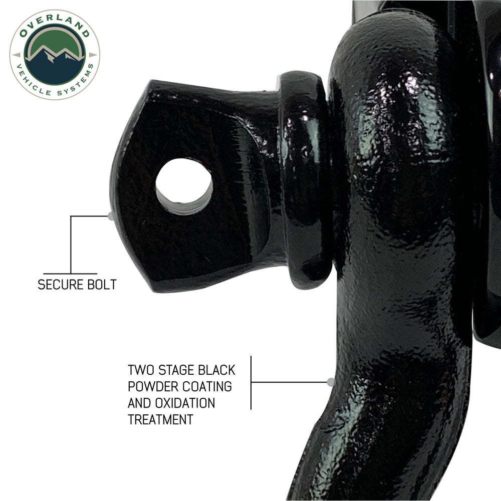 Overland Vehicle Systems - Receiver Mount Recovery Shackle 3/4" 4.75 Ton Rated Black Universal