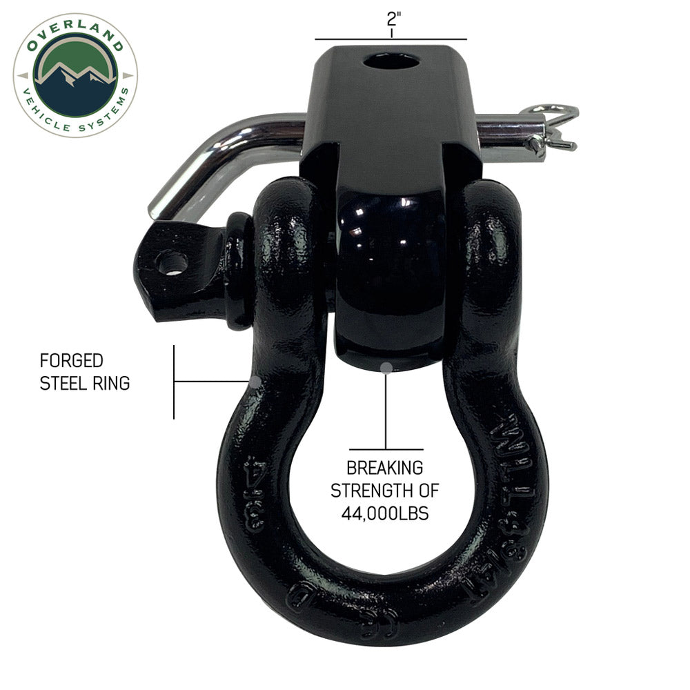 Overland Vehicle Systems - Receiver Mount Recovery Shackle 3/4" 4.75 Ton Rated Black Universal