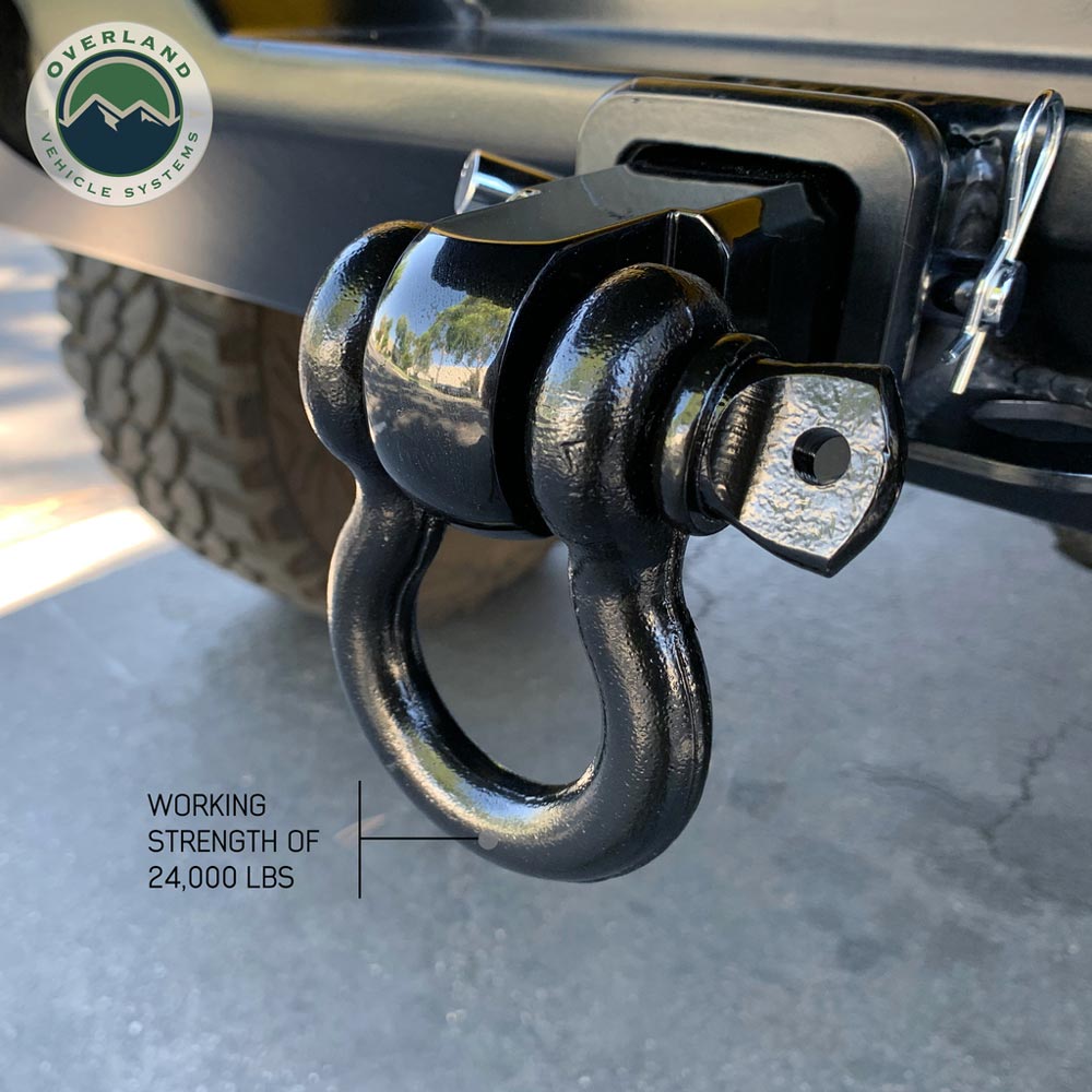 Overland Vehicle Systems - Receiver Mount Recovery Shackle 3/4" 4.75 Ton Rated Black Universal