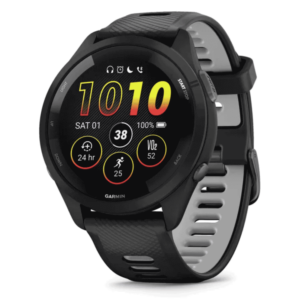 Garmin - Forerunner® 265 Black Bezel and Case with Black/Powder Gray Silicone Band