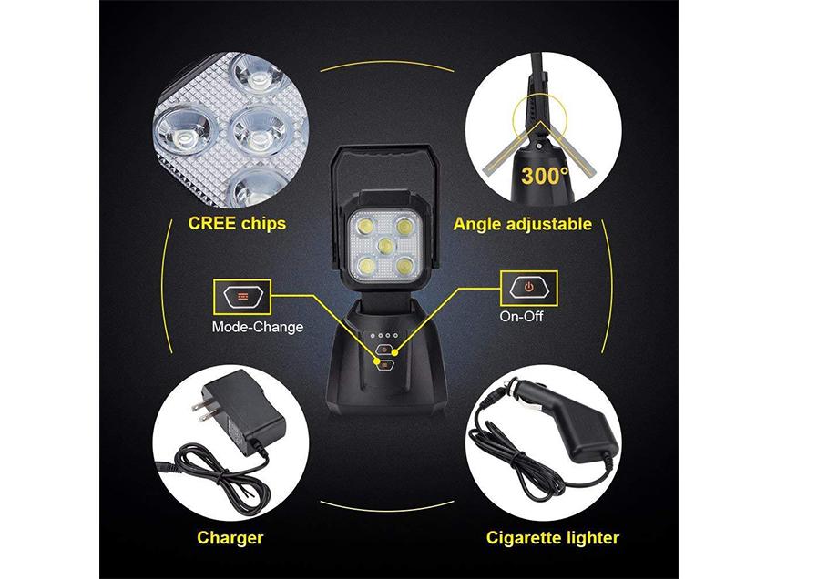 Cali Raised LED - 15W Magnetic Base Rechargeable LED Work/Camp Light