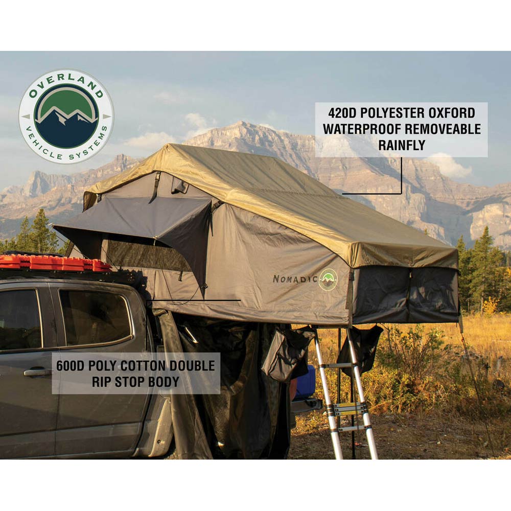 polycotton vs polyester tent OVS Extended Roof Top Tent Nomadic 4 With Annex Gray