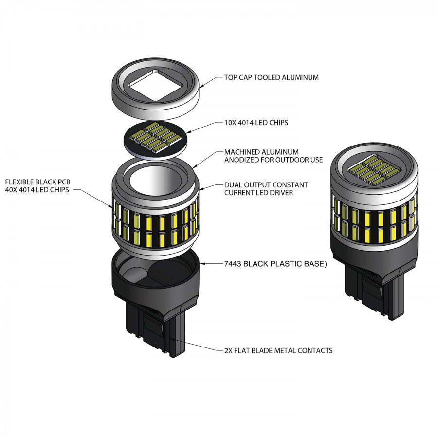 VLEDS - High Visibility Amber 50 LED 7443 7443CK 7440 + Hyperflash Fix - Turn Signal