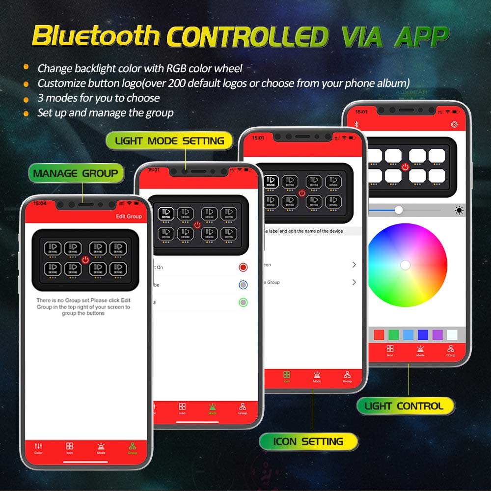 Auxbeam - AR-800 Multifunction RGB Switch Panel with Bluetooth Controlled