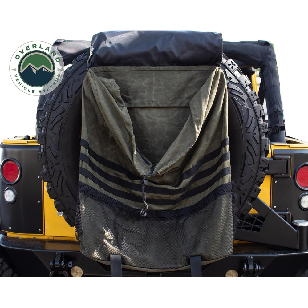 Overland Vehicle Systems - Extra Large Trash Bag Tire Mount #16 Waxed Canvas Universal