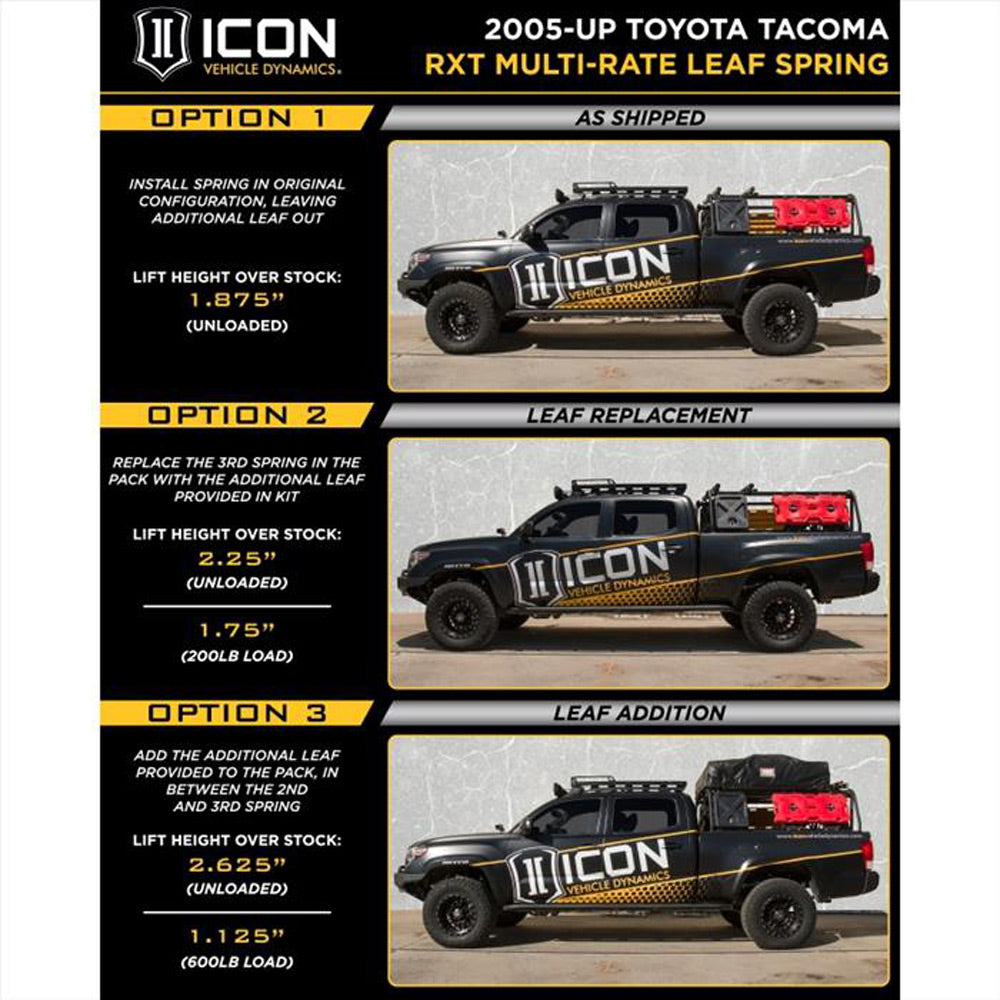 Icon - Multi Rate RXT Leaf Spring Kit with U-Bolts - Toyota Tacoma (2005-2021)