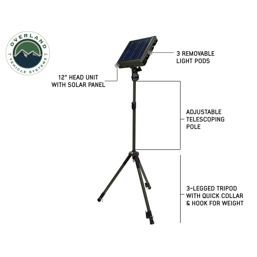 Overland Vehicle Systems - Wild Land Camping Gear - Encounter Solar Powered Camping Light with Removable Light Pods