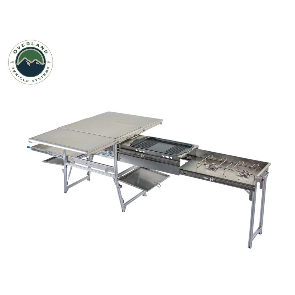 Overland Vehicle Systems - Komodo Camp Kitchen - Dual Grill, Skillet, Folding Shelves & Rocket Tower - Stainless Steel