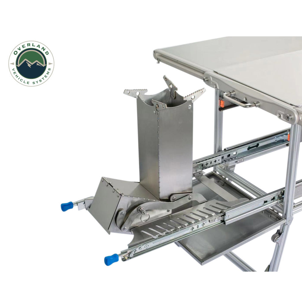 Overland Vehicle Systems - Komodo Camp Kitchen - Dual Grill, Skillet, Folding Shelves & Rocket Tower - Stainless Steel