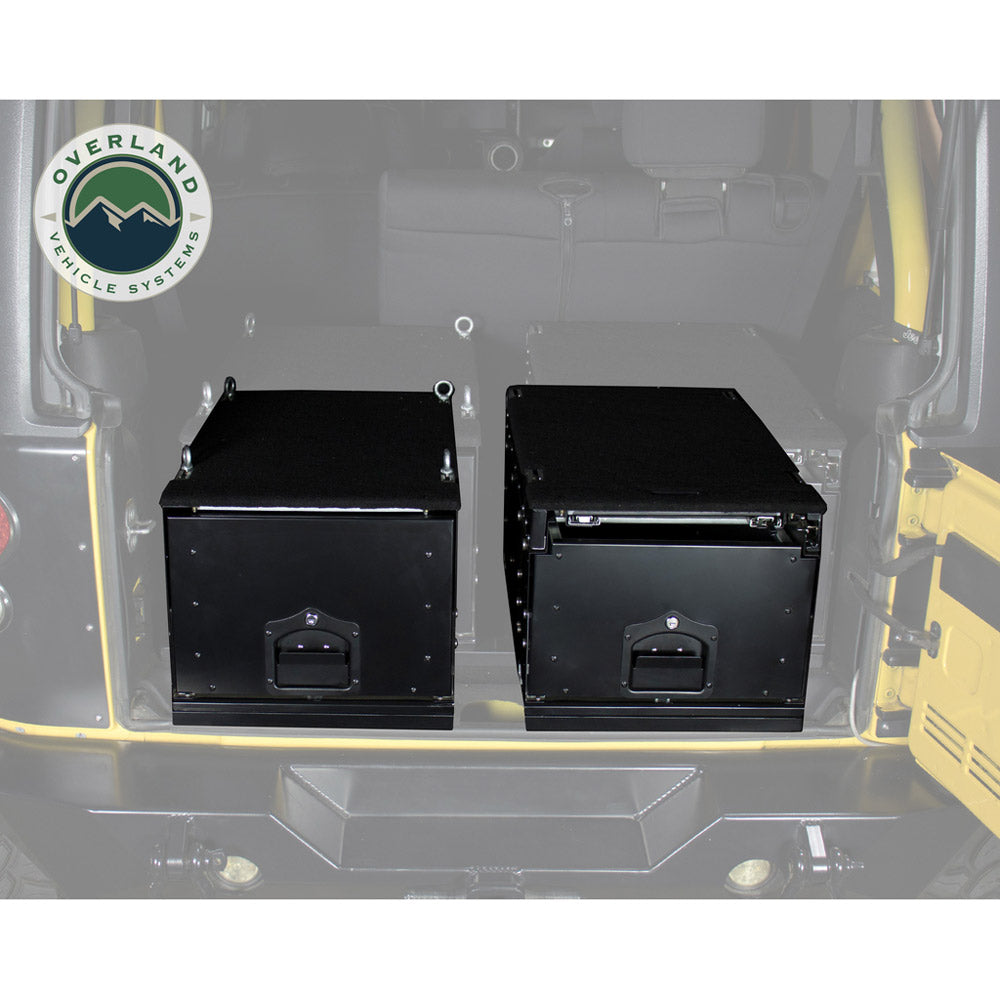 Overland Vehicle Systems - Cargo Box with Slide Out Drawer & Working Station Size - Black Powder Coat Universal
