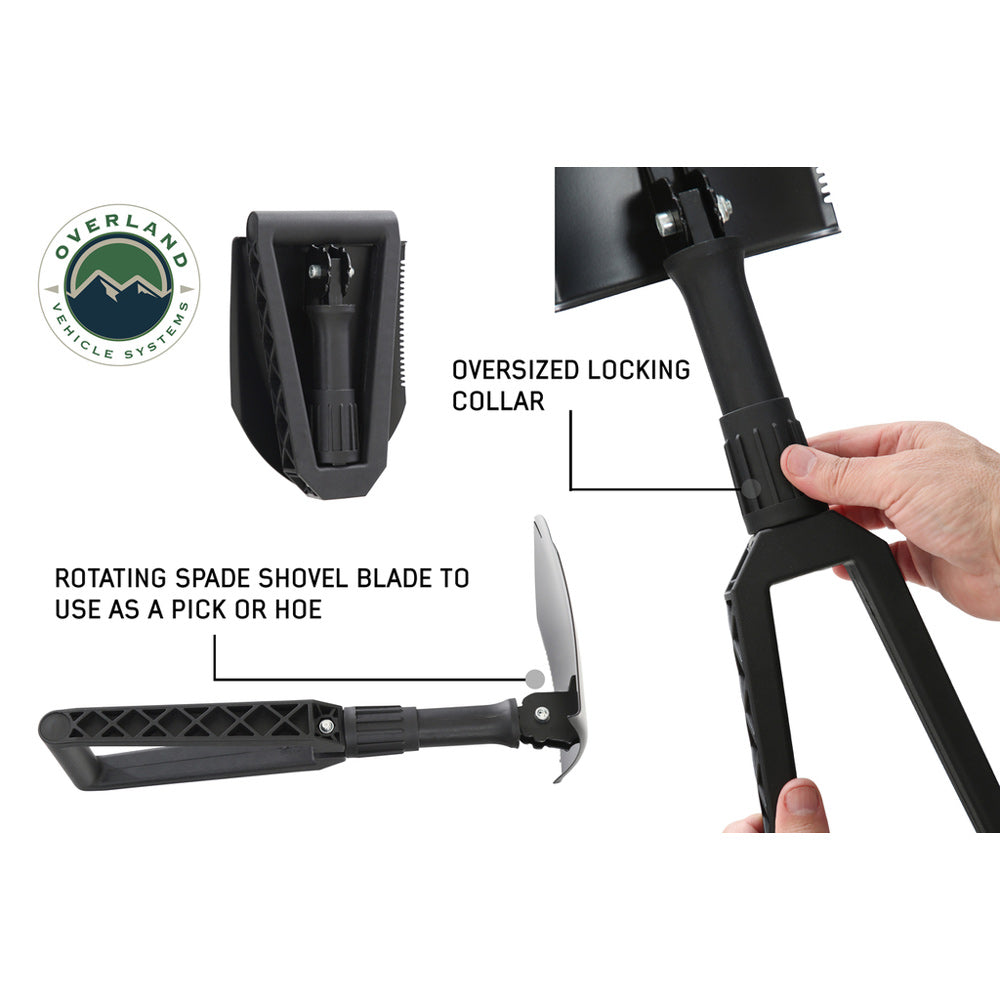 Overland Vehicle Systems - Multi Functional Military Style Utility Shovel with Nylon Carrying Case