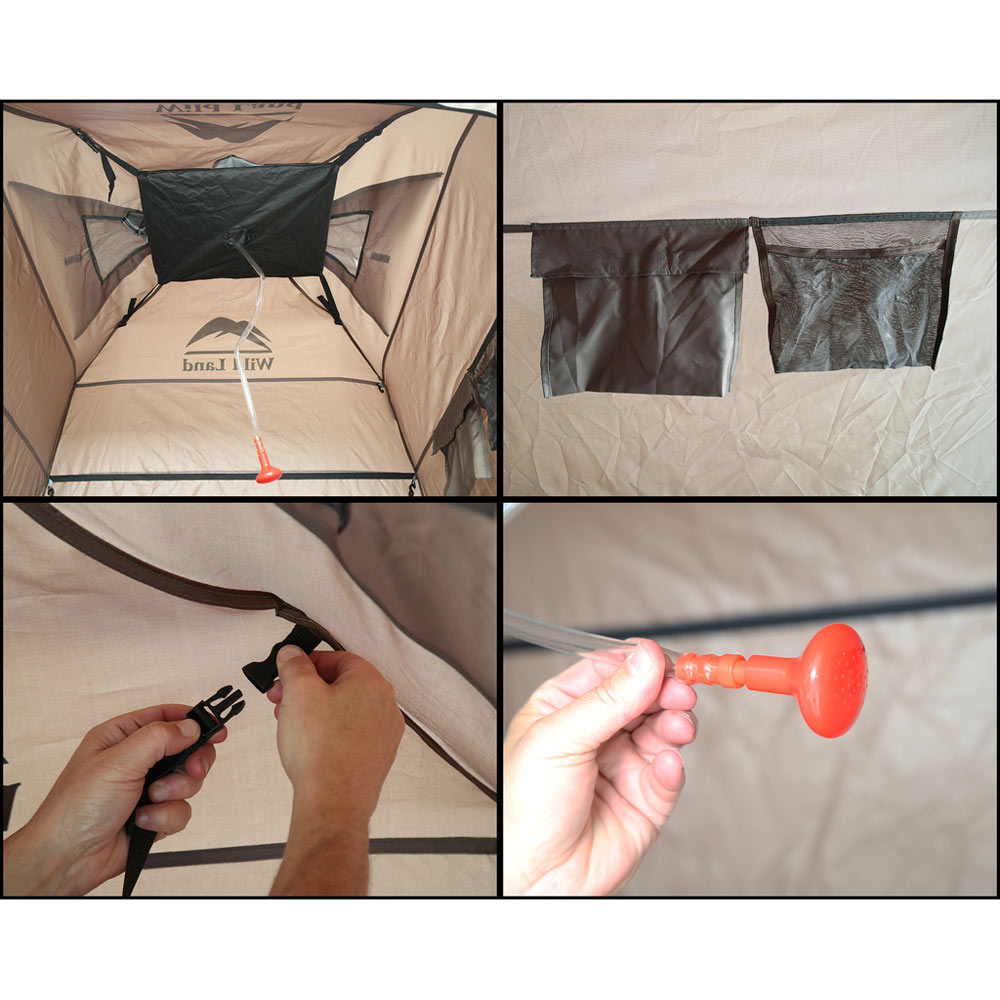 Overland Vehicle Tents - Wild Land Portable Privacy Room with Shower, Retractable Floor, & Amenity Pouches