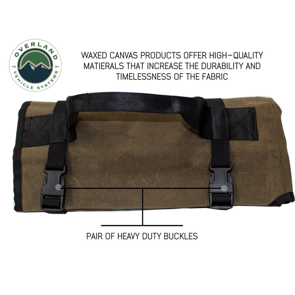 Overland Vehicle Systems - Rolled Bag General Tools with Handle & Straps #16 Waxed Canvas Universal