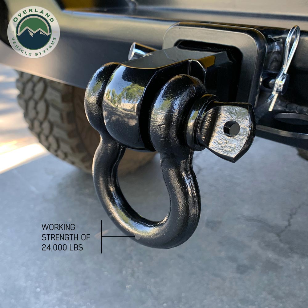 Overland Vehicle Systems - Receiver Mount Recovery Shackle 3/4" 4.75 Ton with Dual Hole Black Universal