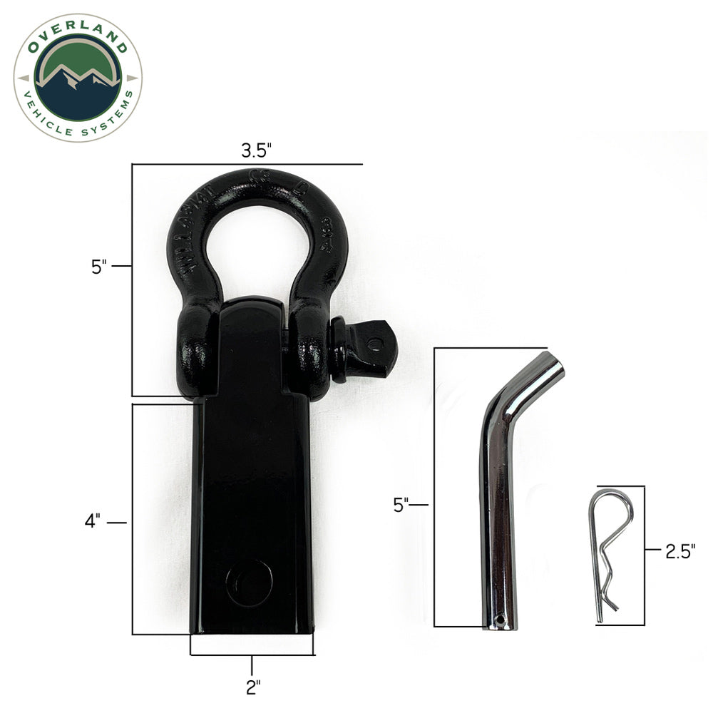 Overland Vehicle Systems - Receiver Mount Recovery Shackle 3/4" 4.75 Ton with Dual Hole Black Universal